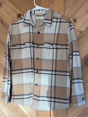 abercrombie kids Tan, Beige and Gray Plaid Shacket